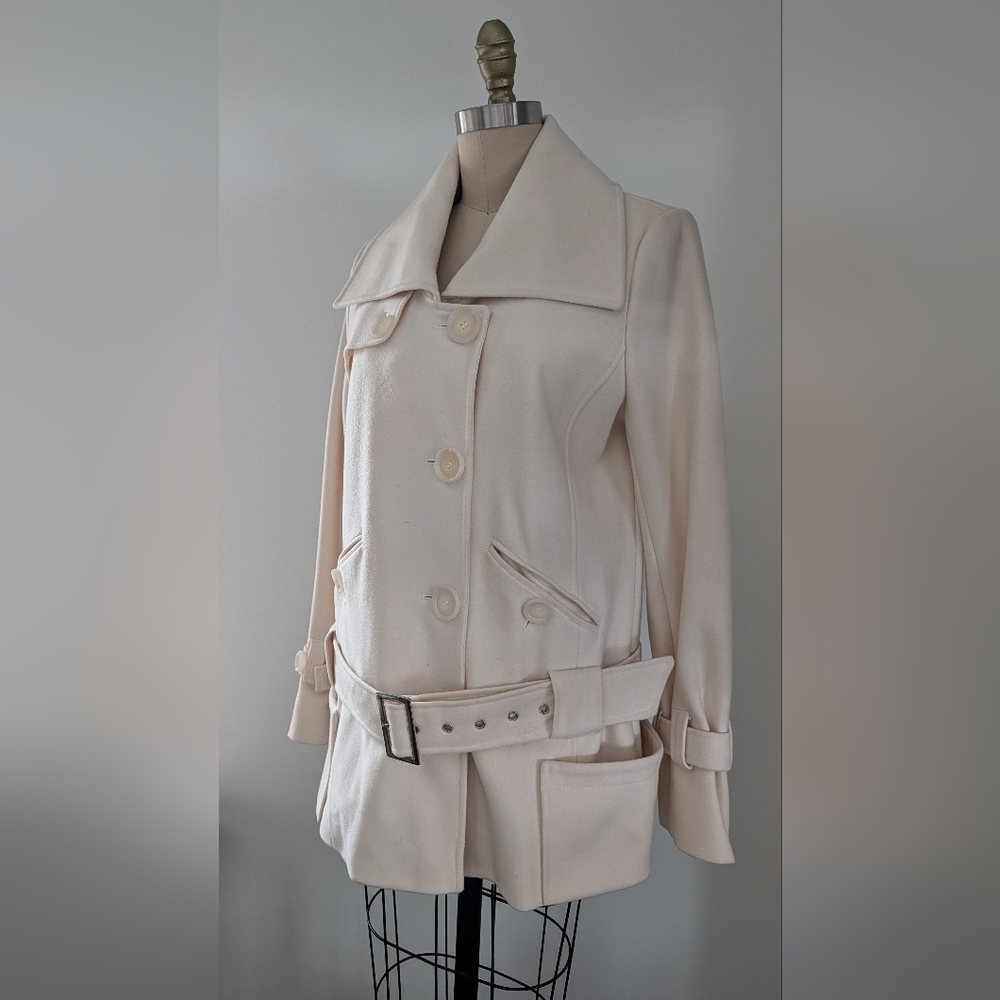 Like New - MODA International - Winter White Wool Blend Pea Coat - Size M